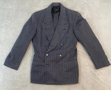 Men's Vintage 1940's Blue Double Breasted Pinstripe Peak Lapel Suit Jacket 40R