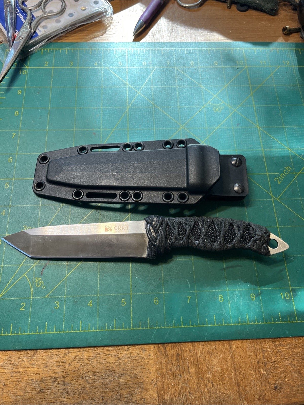 CRKT First Strike Fighting Knife,4 1/2 Inch Tanto Fixed Blade, Cord & Ray Skin H