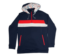 Swannies Quarter Zip Hoodie Mens L Navy Red White Colorblock Ski Print Hood