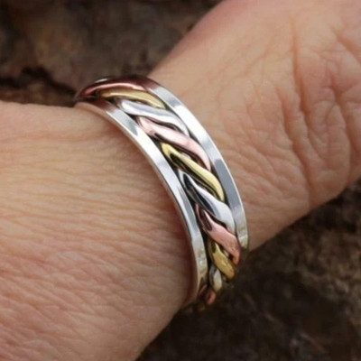 925 Sterling Silver + Brass + Copper, Solid Silver, Band Ring, Unisex