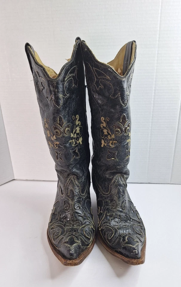 CORRAL Boots Women's Sz 9M Vintage Distressed Western Cowgirl Boho Chic Grunge - Image 3 of 4