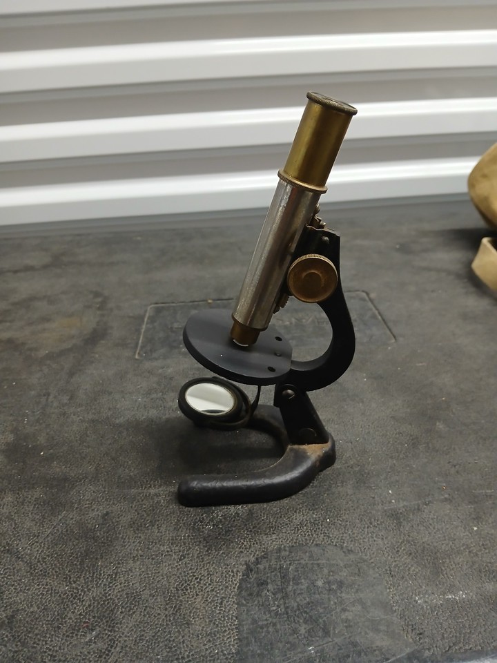 Antique Brass Cast Iron Base Microscope