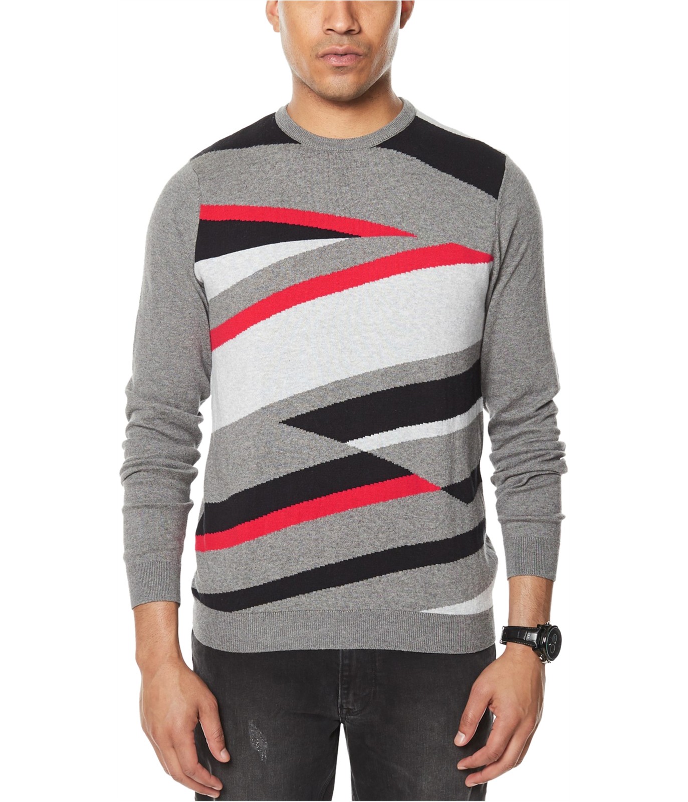 Sean John Mens Geometric Intarsia Pullover Sweater Grey Big - Tall Big 3X 6590₽