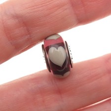 Pandora 925 Sterling Silver Murano Glass Heart Slide Bead Charm