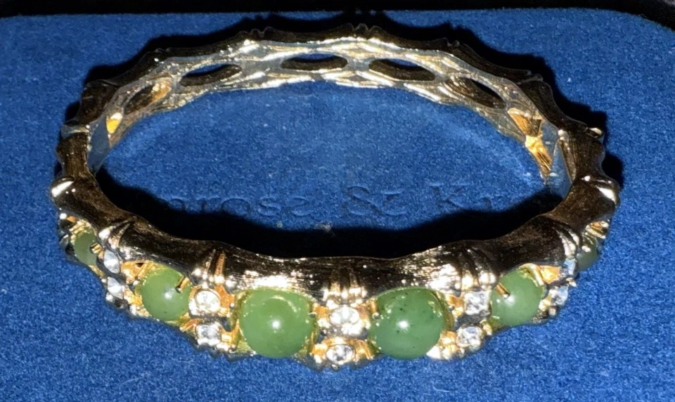 JBK Jackie Kennedy Faux Jade & Crystal Hinged Bangle Bracelet-Camrose & Kross - Image 3 of 4
