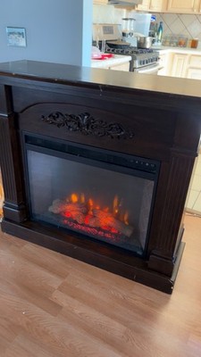 Traditional Dark Brown Electric Fireplace Surround, Wood, LED Flames, Ventless