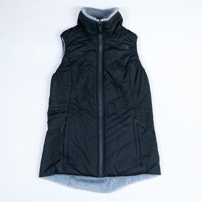 The North Face Reversible Mossbud Swirl Vest Womens XS Black Soft Fleece Quilted