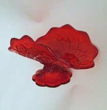 Westmoreland Glass Ruby Red "Fan and File" 1983 Child's Size Banana Boat  Signed