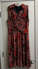 Tommy Hilfiger Dress Size 14 Multicolor Paisley-Print V Neck Twist-Front Midi