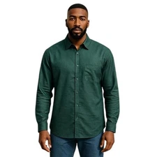 Barry Wang Solid Green Silk Polyester Long Sleeve Shirt Mens XL