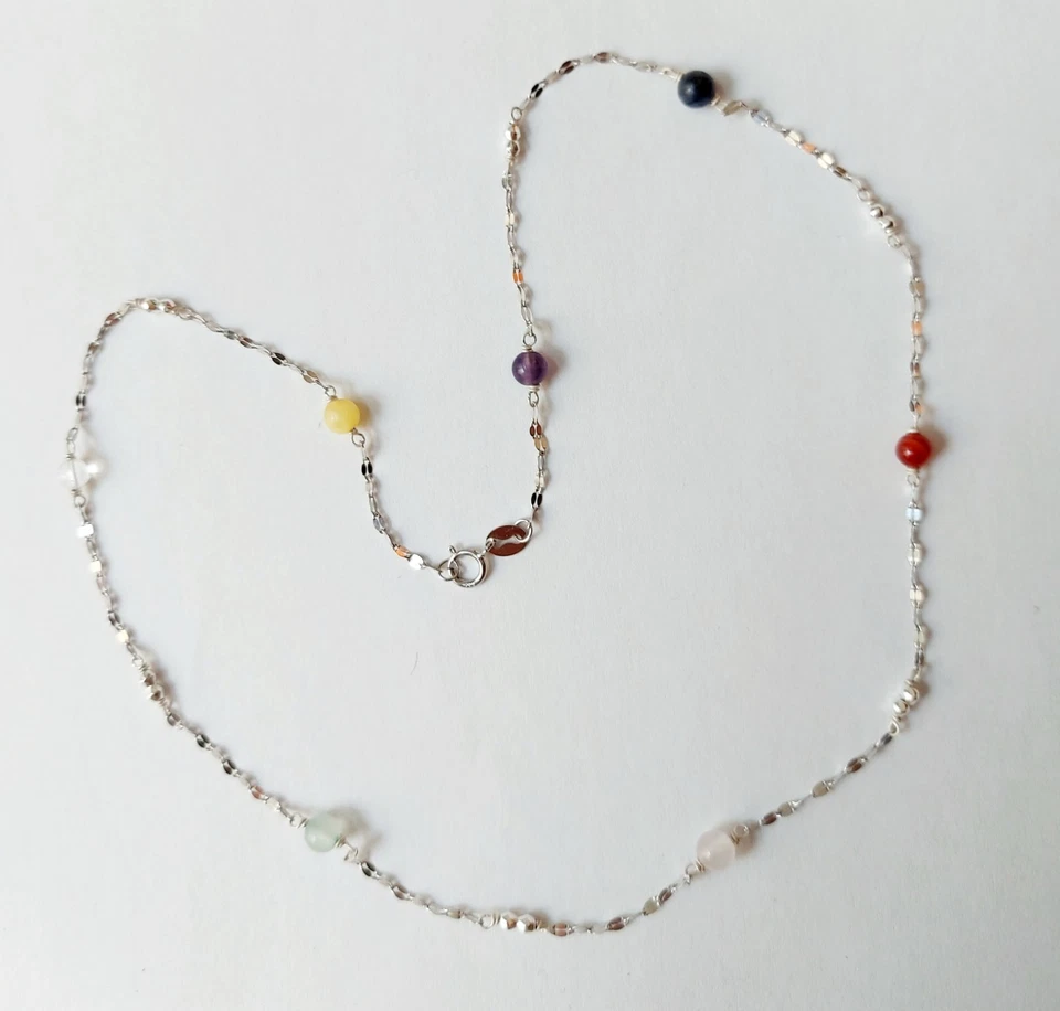 Collana in argento 925 chakra con ametista sodalite corniola quarzo rosa giada  - Immagine 4 di 4