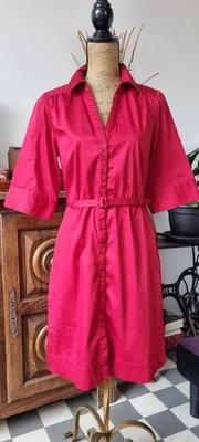 Belle Robe chemisier H&M T42 mesures sur les photos, coton rouge 2 poches, neuve - Photo 1/4