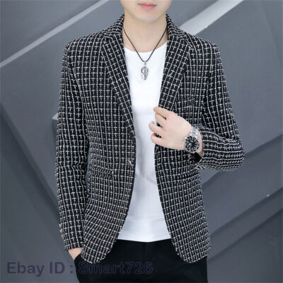 Men Formal Work Blazer Jacket Business Slim Fit Suit Coat Casual Button Tops
