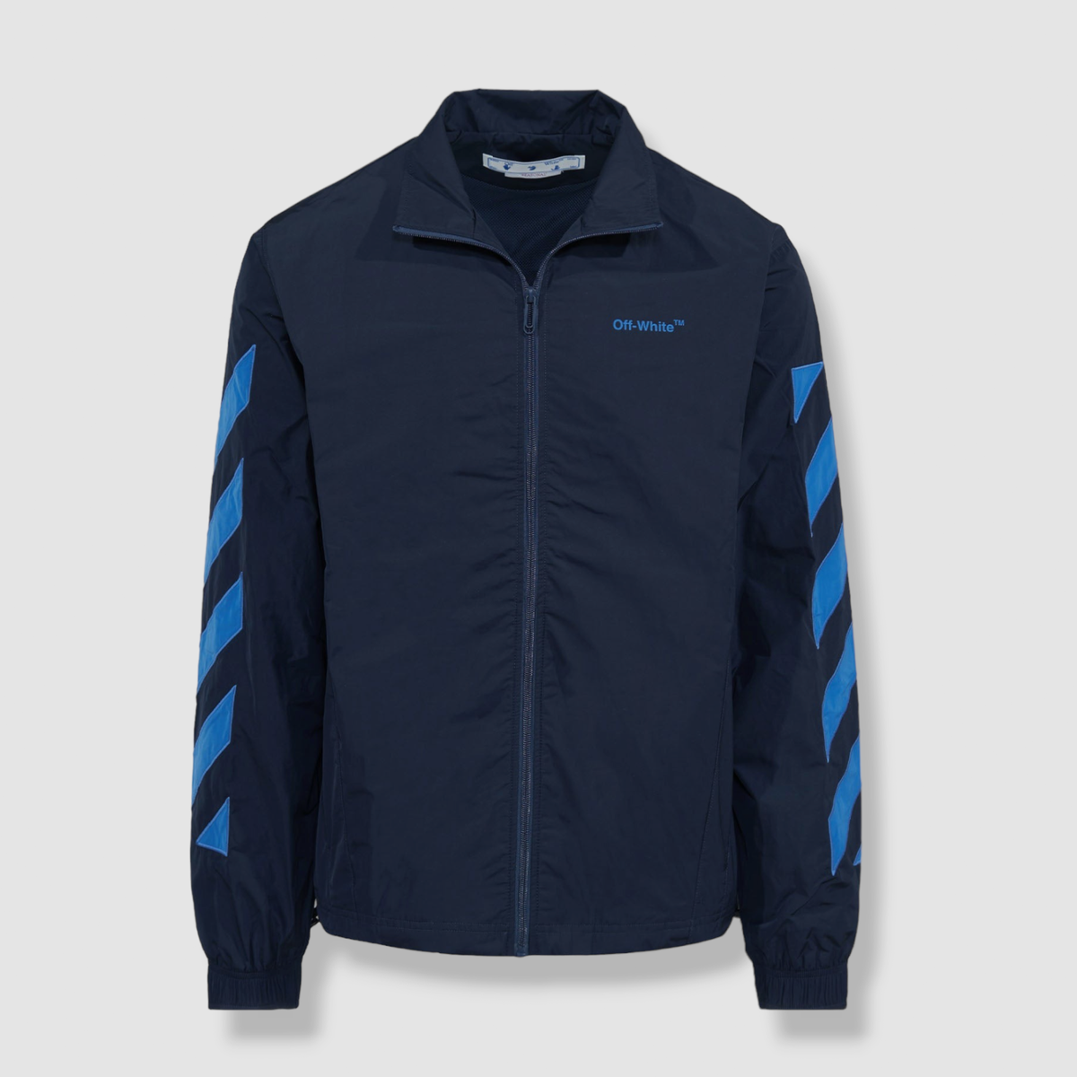 $1855 Off White Men's Blue Monogram Print Hooded Windbreaker $1855 Off White Men's Blue Monogram Print Hooded Windbreaker