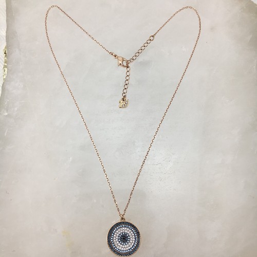 SWAROVSKI 5429126 Luckily Pave Blue White Crystal Disc Evil Eye Pendant Necklace - Picture 9 of 24