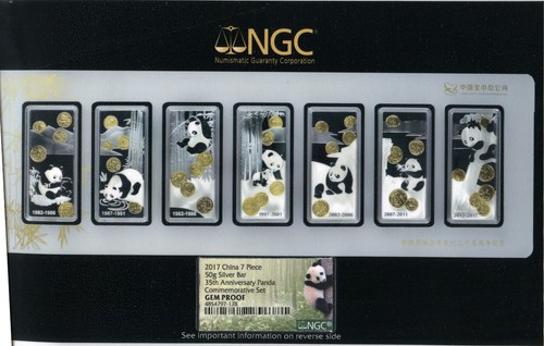 2017 China 7 Piece 50G Silver Bar 35th Anniversary Panda Commemorative Set NGC - Picture 5 of 5
