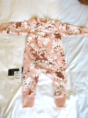 Tiny Tribe Size 9-12M Pink Brown & White Long Sleeve 1 Piece Sleeper Romper