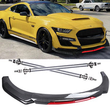 For Ford Mustang Gt Front Bumper Lip Spoiler Splitterstrut Rods Carbon Fiber