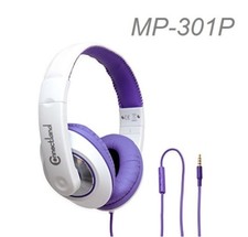 White/Purple Stereo Binaural Headphones 40mm On Ear, Over Head w/ In-Line Mic
