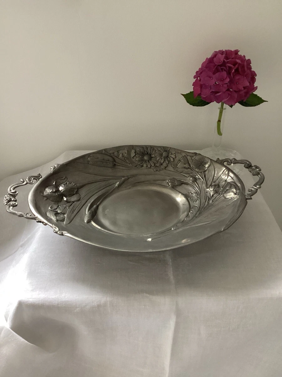 Antik Zink Tablett, Speiseservice Obstschale mit Griffen aus Frankreich.