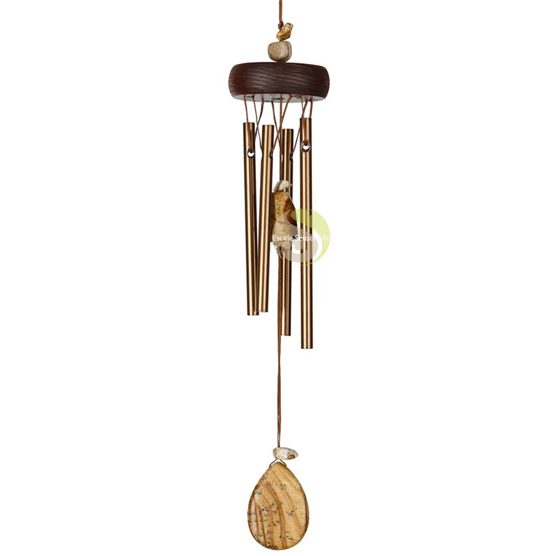 Carillon de vent précieux en bois de frêne et pierres naturelles