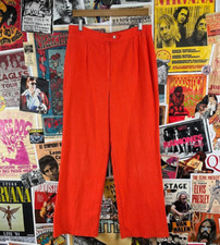 Vintage Womens 1970s Orange Coral Linen High Rise Trouser Pants 33x31
