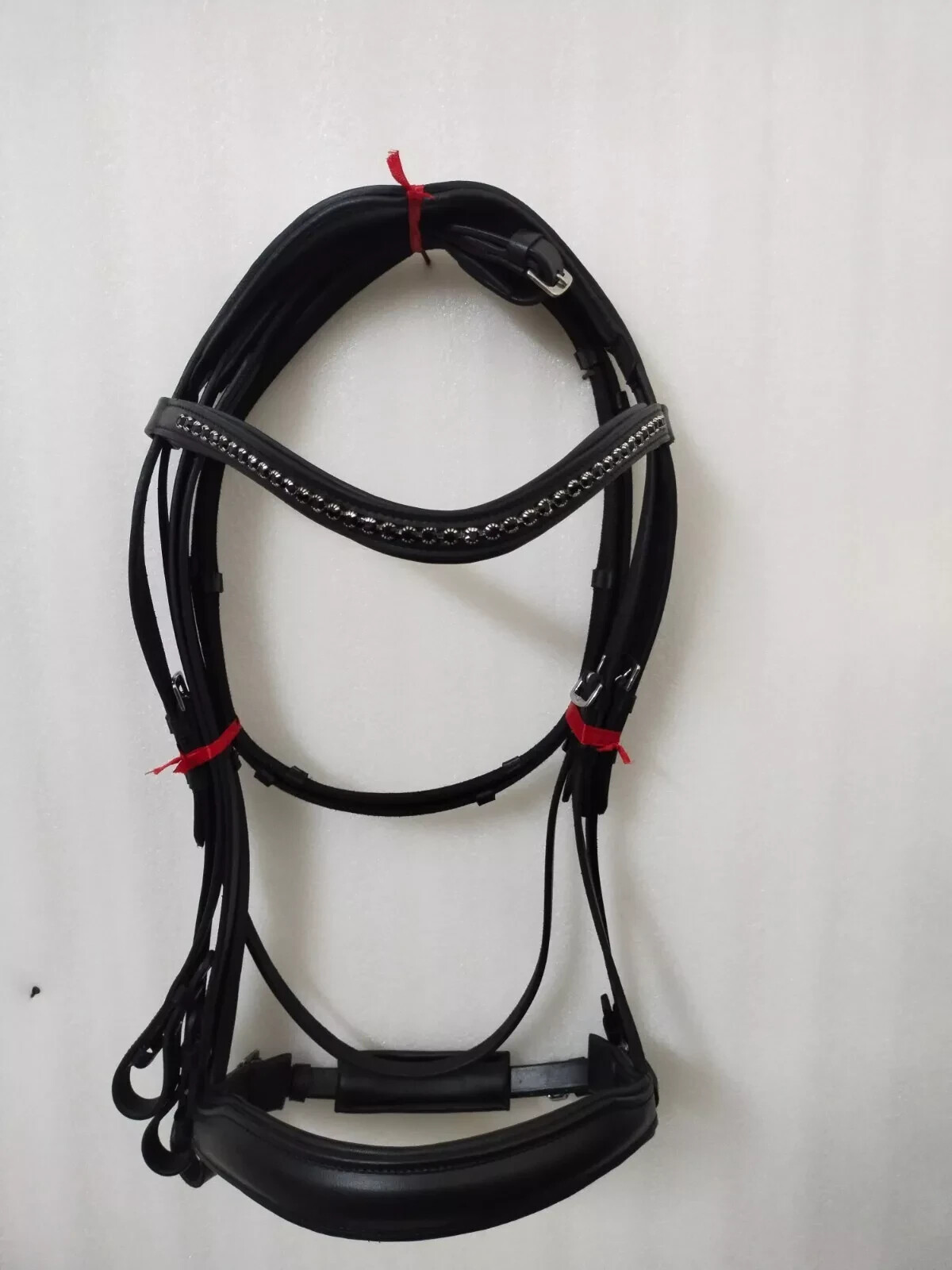 Black Crystal Brow-band Dressage Leather Bridle With Softy Padding All Size
