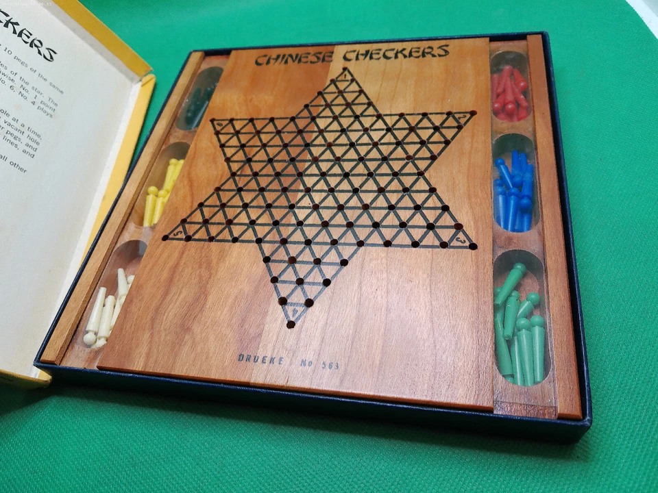 Juego de clavijas de madera Drueke Chinese Chinese Checkers #563 años 50 con caja buen estado Foto 4 de 4