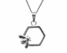 Sterling Silver Honey Bee Honeycomb Pendant Optional Silver Necklace British