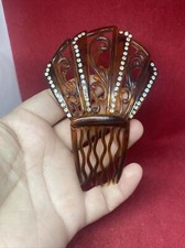 Vintage Hair Comb Art Deco Faux Tortoise Celluloid Rhinestones