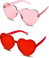 4E's Novelty 2 Pack Heart Shaped Sunglasses for Women Red  Light Pink