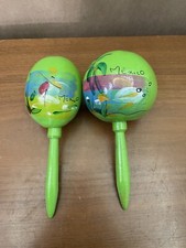 Handmade Mexican from Mexico Maracas Shakers Green Music Percussion Painted