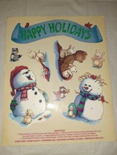 Vtg Santa Vinyl Window Clings Cuddle Chums Current Inc Snowmen Critters