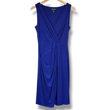 Lauren Ralph Lauren Sleeveless Faux Wrap Royal Blue Dress Size 8 Stretch Party
