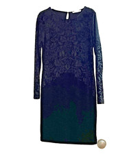 Oasis Black Evening Dress Lace Velvet Medium Long Sleeve Knee Length Classic