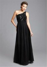 Aidan Mattox Black Sequined One Shoulder Pleated Formal Gown Size 14 NWT 420