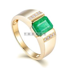 Emerald Octagon Cut With 14K Solid Gold Ring For Men's 60