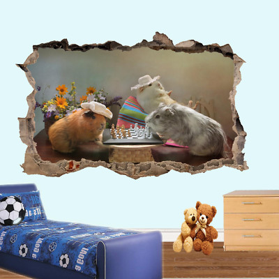 SCHACH SPIELEN MEERSCHWEINCHEN WANDAUFKLEBER 3D KUNST WANDAUFKLEBER BÜRO HAUSDEKOR UM3