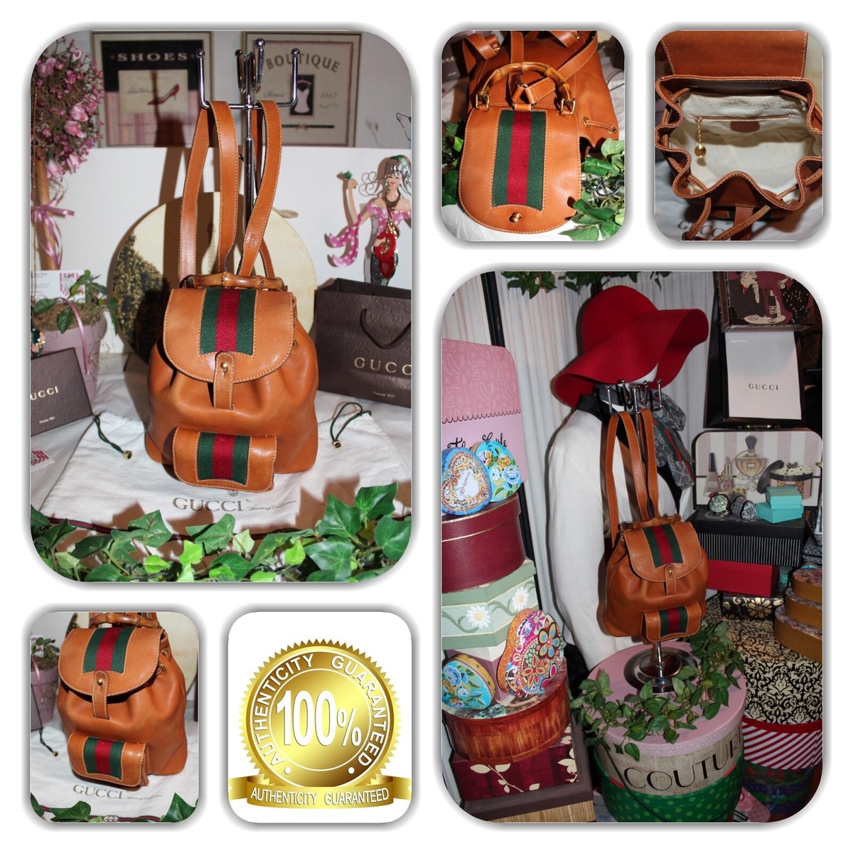 LUXURIOUS GUCCI BROWN BAMBOO GREEN & RED WEB STRIPE MINI 