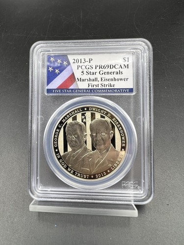 2013 P 5 Star Generals 90% Silver Commemorative Dollar PCGS PR69 DCAM Proof - Picture 2 of 5