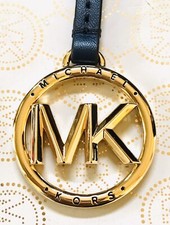 MICHAEL KORS GOLD MK LOGO CHARM NAVY BLUE LEATHER HANDBAG FOB Hang Tag