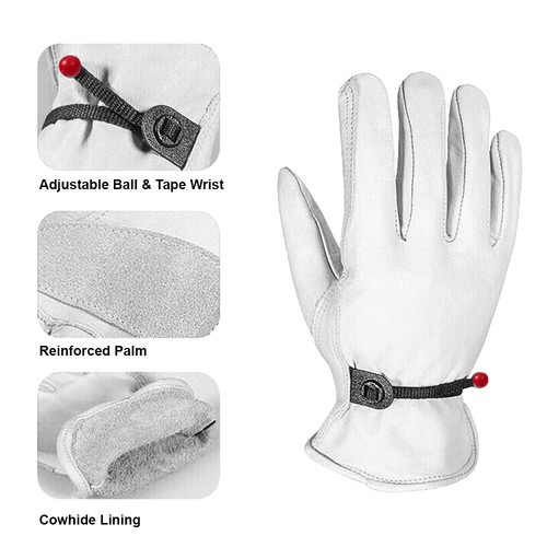 Genuine Cowhide Leather Work Gloves Adjustable With Wrist Closure For Men Women - Afbeelding 7 van 11