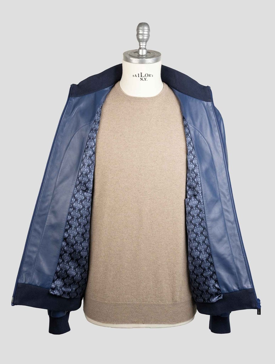 NEW ZILLI BLUE LEATHER LEATHER CROCODILE COAT US 42 - EU 52 ZCZ1