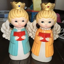 VTG Ardco CHRISTMAS ANGEL Figurine Candle Holders  7"TALL #C-5325   Japan SET/2