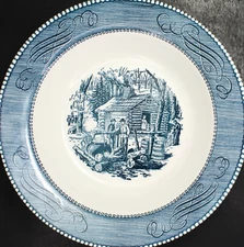 C1950 Currier & Ives Royal Blue Vegetable Serving Bowl Sweet Home Replacement