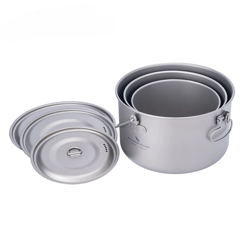 Titanium Pot Camping Cookware Hanging Soup Pot with Lid Outdoor Cooking Kitchen - Image 2 of 4