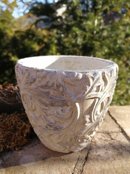 Pflanzvase Valo Ranke Creme Aus Zement Blumentopf Pflanztopf Vintage Beton Deko-image