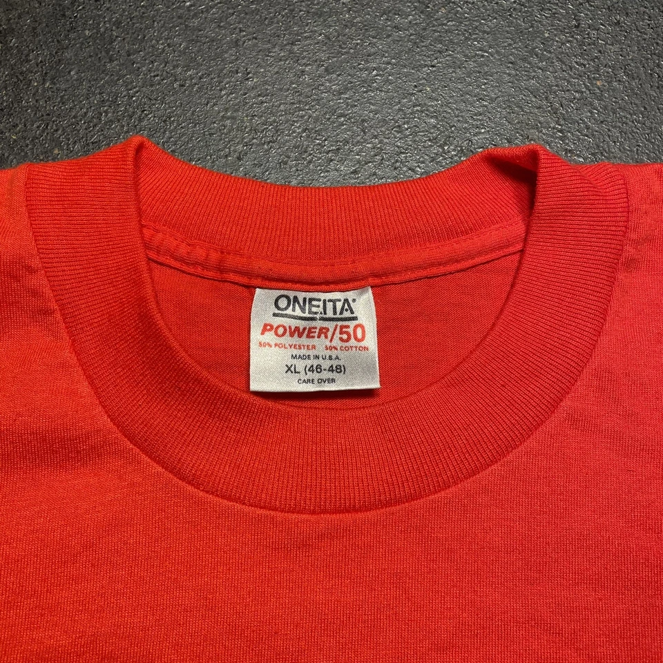 Camiseta en blanco roja lisa Oneita Power 50 vintage talla XL limpia y nítida hecha en EE. UU. Foto 2 de 4