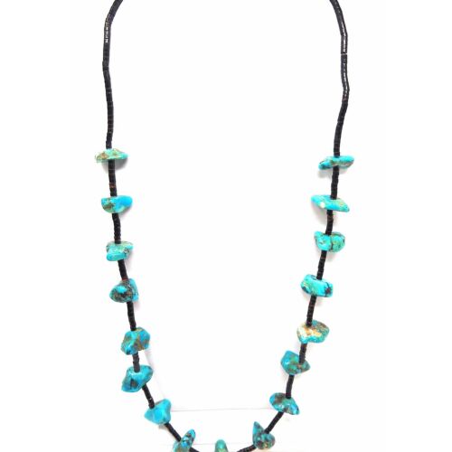 Vintage 17 Nugget Kingman Turquoise & Penshell Heishi Bead Necklace - Picture 1 of 3