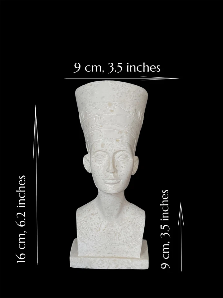 Busto esculpido em mármore branco da rainha egípcia Nefertiti, busto de mármore feito à mão de N - Imagem 2 de 4